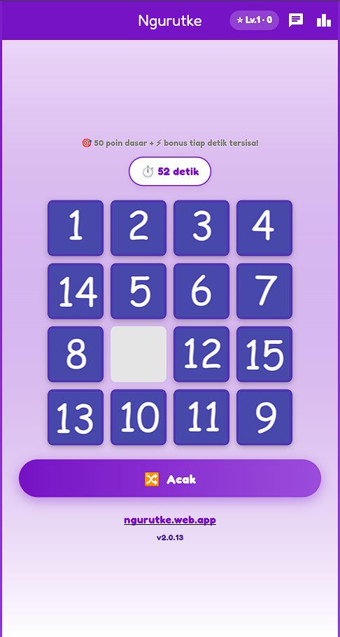 Tampilan puzzle Ngurutke saat dimainkan