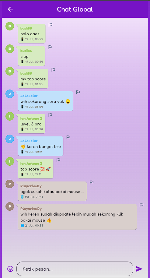 Tampilan Chat Global Ngurutke